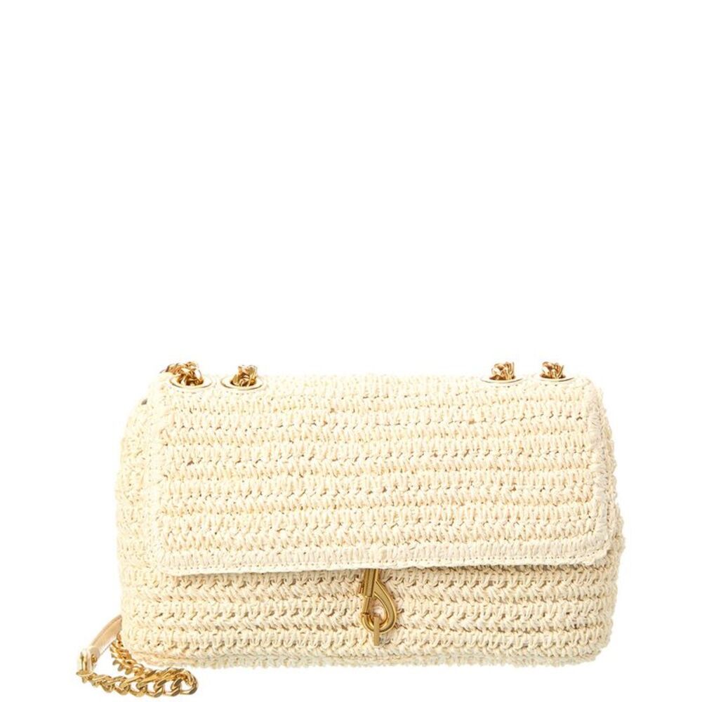 Rebecca Minkoff Edie Md Rafia & Leather Crossbody, White